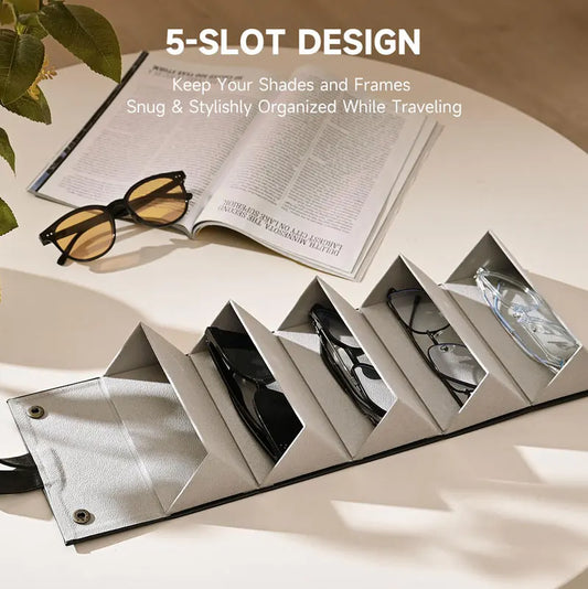 Travel Sunglasses Organizer 5 Slots Foldable Travel Sunglass Case Multiple Pairs Portable Eyeglasses Holder Glasses Storage Box
