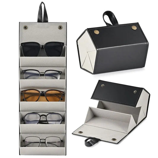 Travel Sunglasses Organizer 5 Slots Foldable Travel Sunglass Case Multiple Pairs Portable Eyeglasses Holder Glasses Storage Box
